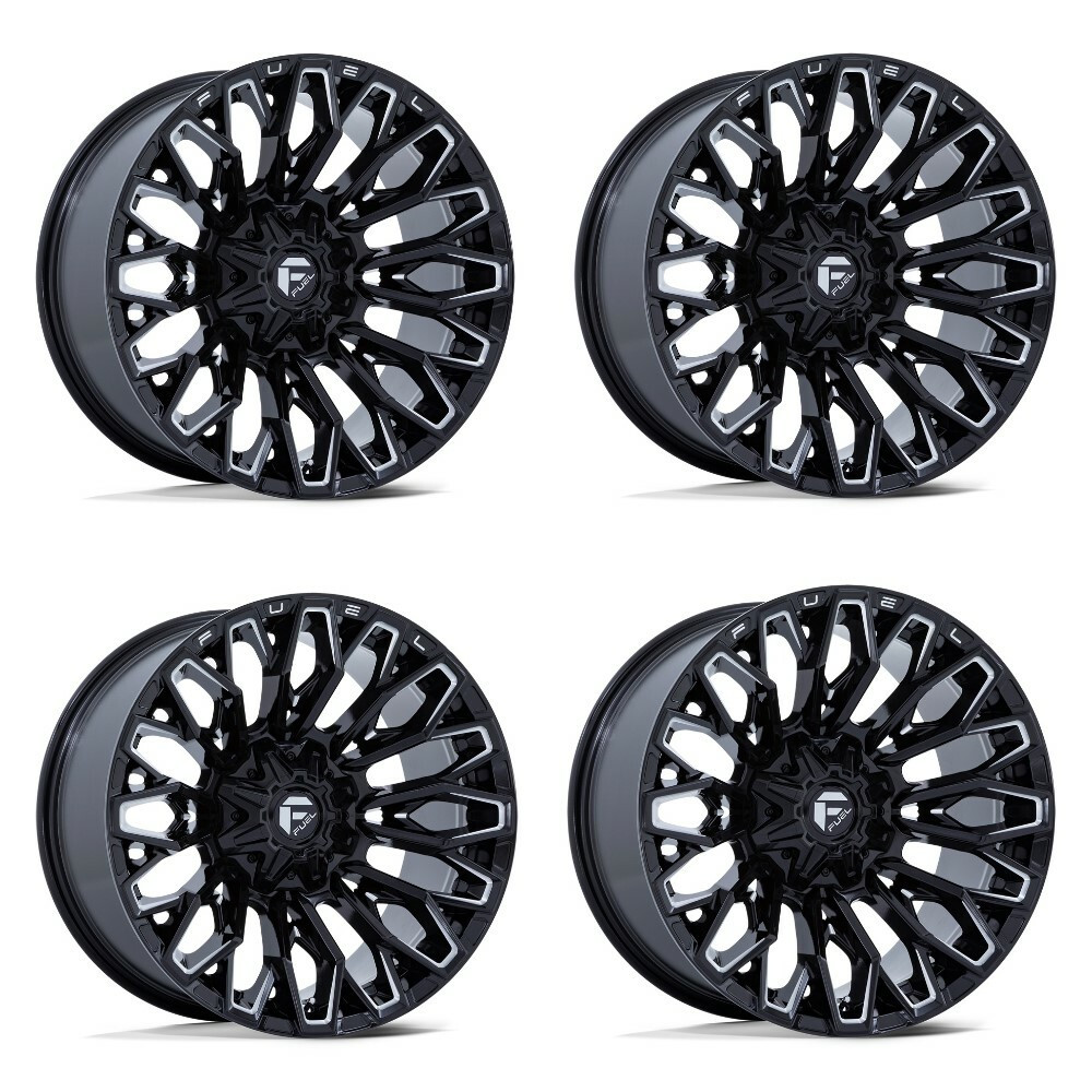 Set 4 Fuel FC865 Strike 22x10 8x180 Gloss Black Milled 22" -18mm Lifted Wheels