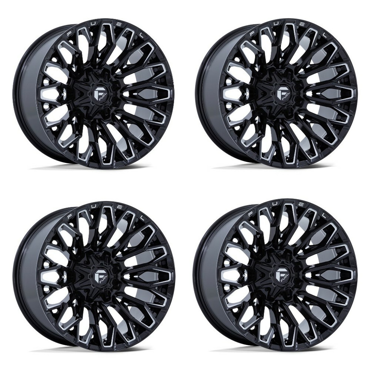 Set 4 Fuel FC865 Strike 20x9 6x135 6x5.5 Gloss Black Milled Wheels 20" 1mm Rims