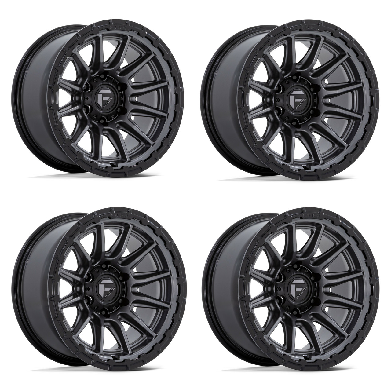 Set 4 Fuel FC866 Piston 17x9 6x5.5 Matte Gunmetal Gloss Black Lip Wheels 17" 1mm