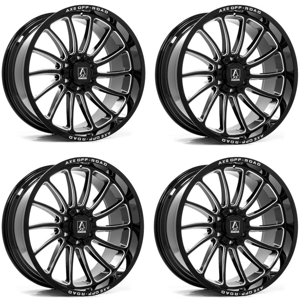 Set 4 22" Axe Wheels Chronus Gloss Black Milled 22x10 6x135 6x5.5 -19mm Rims