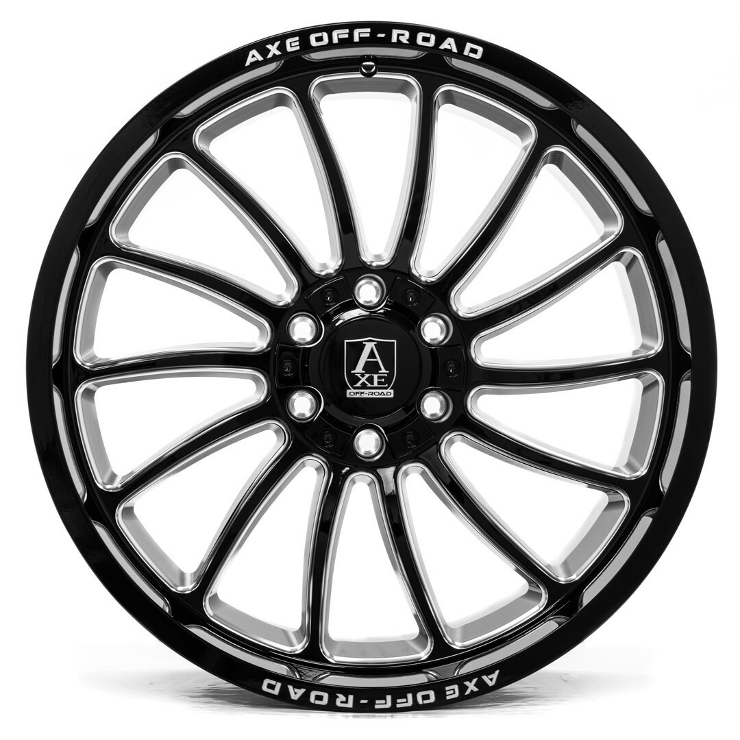 Set 4 24" Axe Wheels Chronus Gloss Black Milled 24x12 8x180 -44mm Lifted Rims