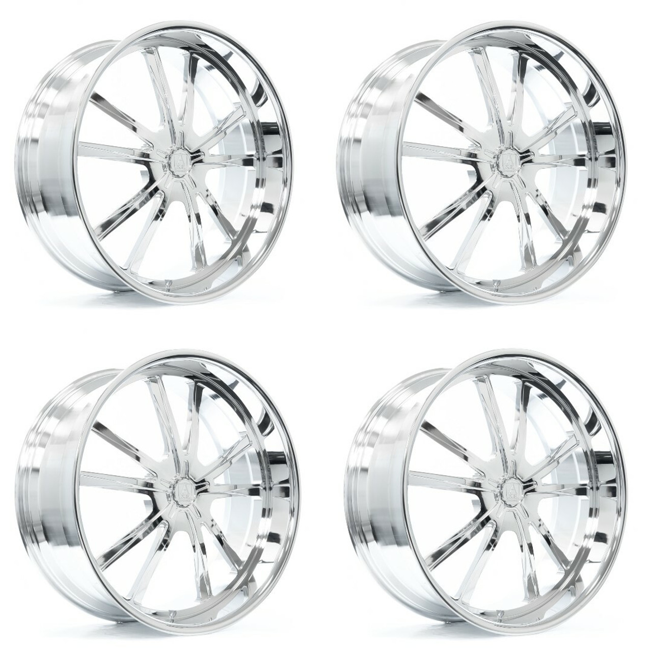 Set 4 24" Axe Wheels Sembrado Fully Polished 24x9 5x5 25mm For Jeep Truck Rims