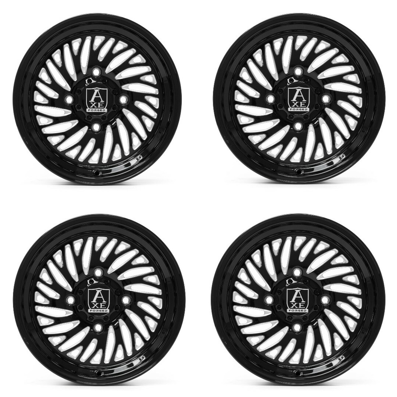 Set 4 15" Axe Wheels AF10 UTV (Right) Gloss Black Milled 15x10 5x4.5 0mm Rims
