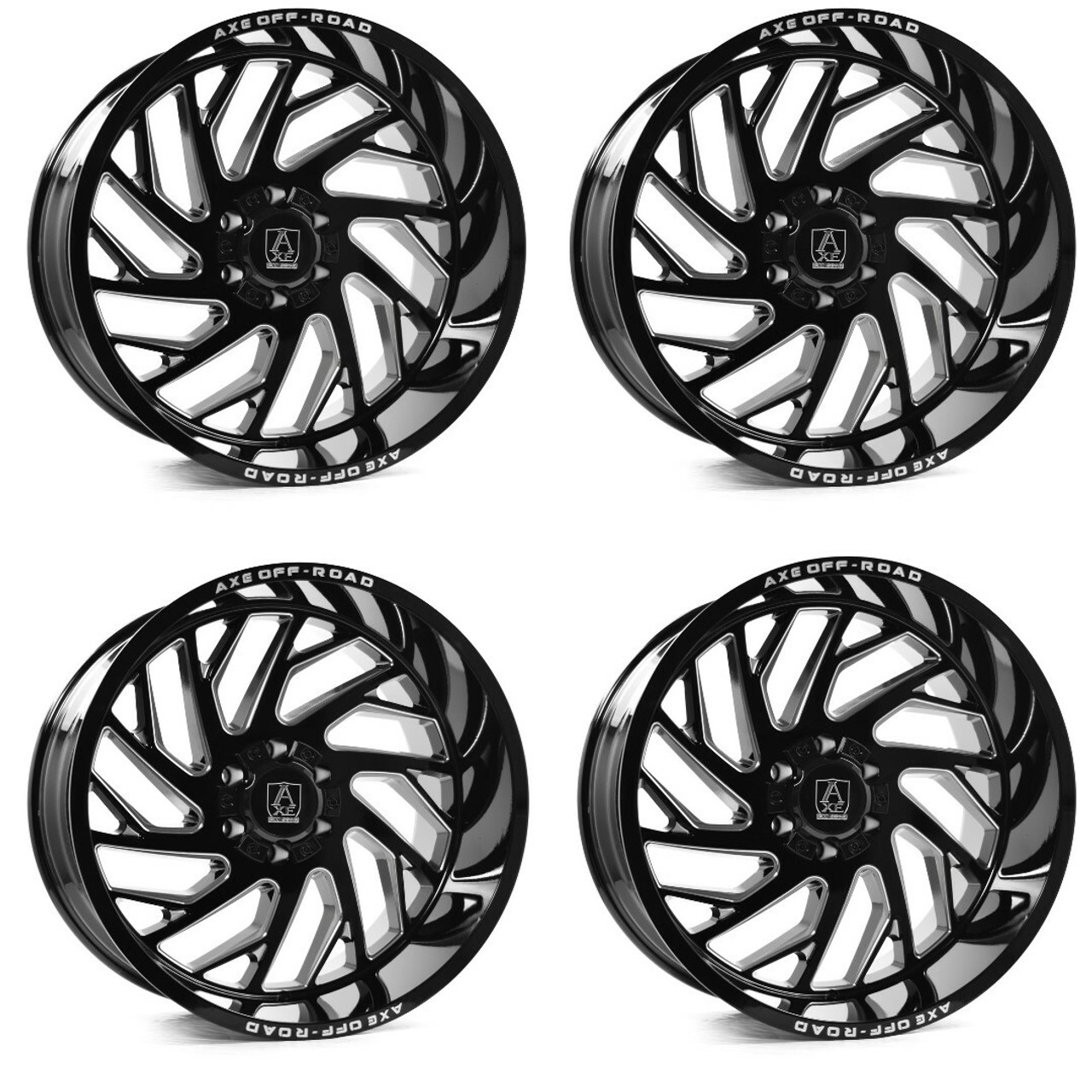 Set 4 20" Axe Wheels Zeus Gloss Black Milled 20x10 8x170 -19mm For Ford Rims