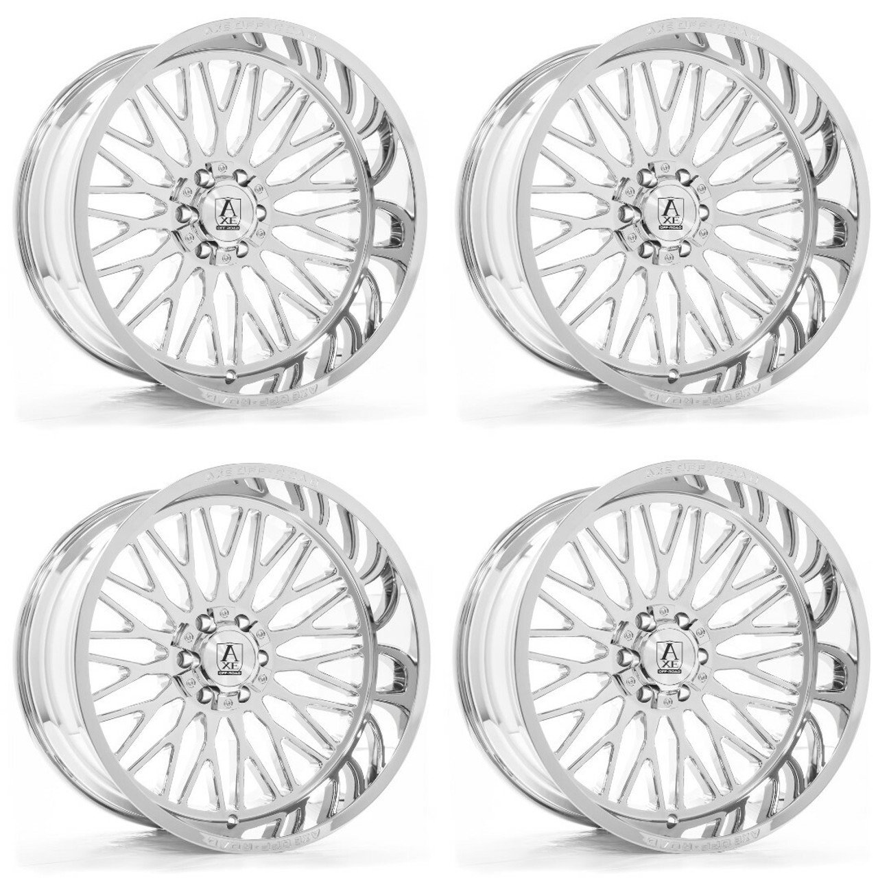 Set 4 22" Axe Wheels Kratos Chrome 22x12 8x6.5 -44mm For Chevy GMC Ram Ford Rims