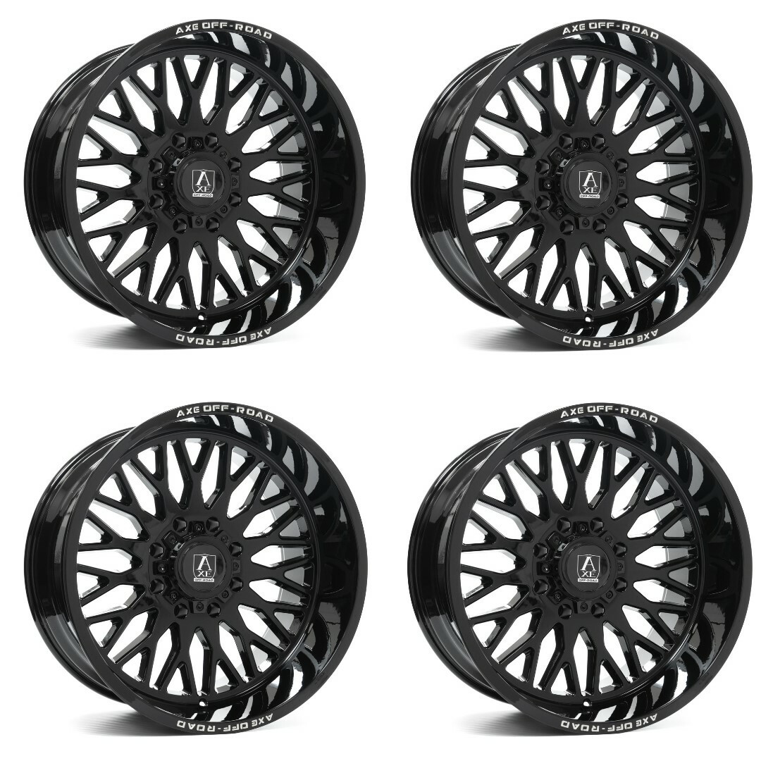 Set 4 22" Axe Wheels Kratos Gloss Black 22x12 6x135 6x5.5 -44mm Lifted Truck Rim