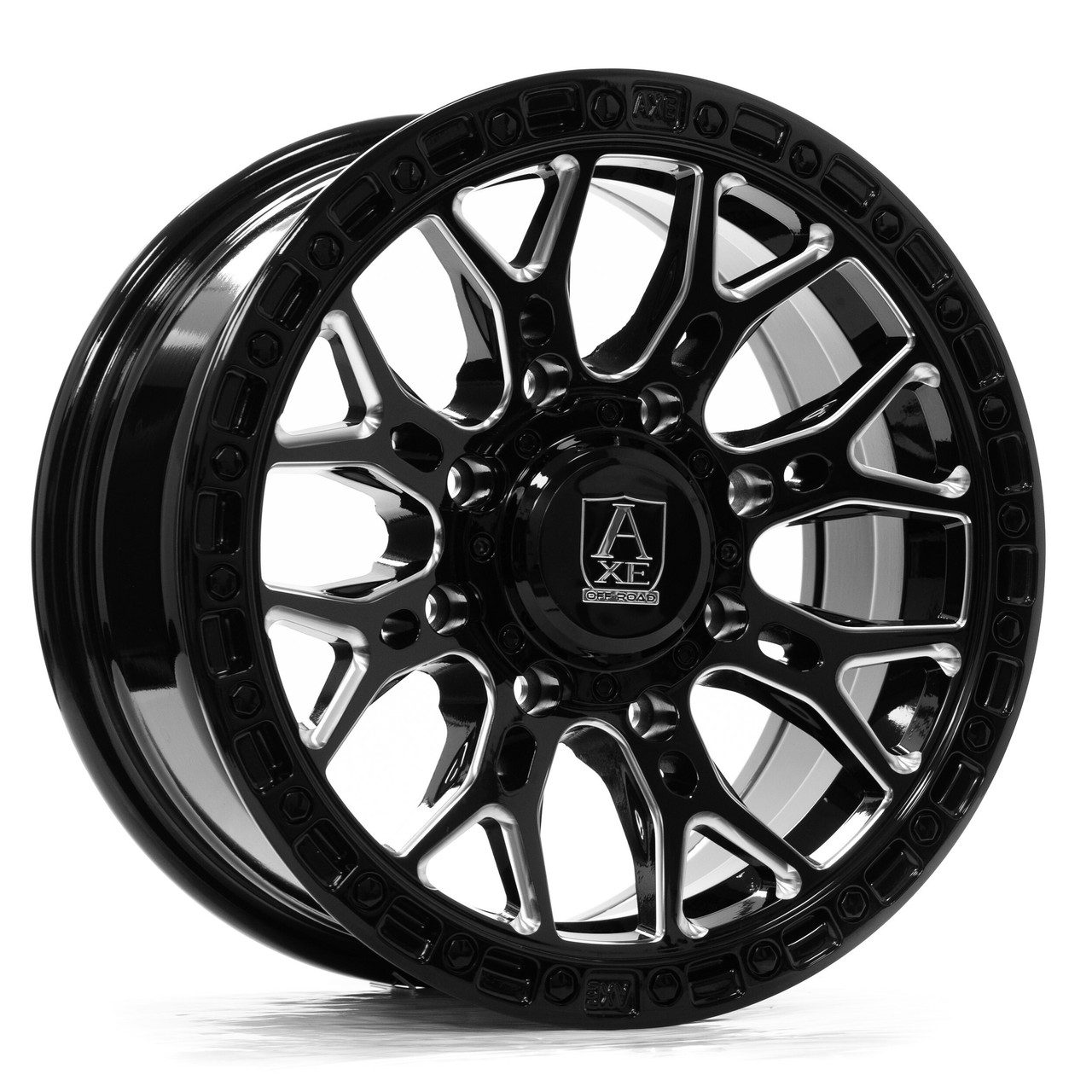 Set 4 15" Axe Wheels Atlas UTV Gloss Black Milled 15x7 Wheels 4x137 4x156 10mm