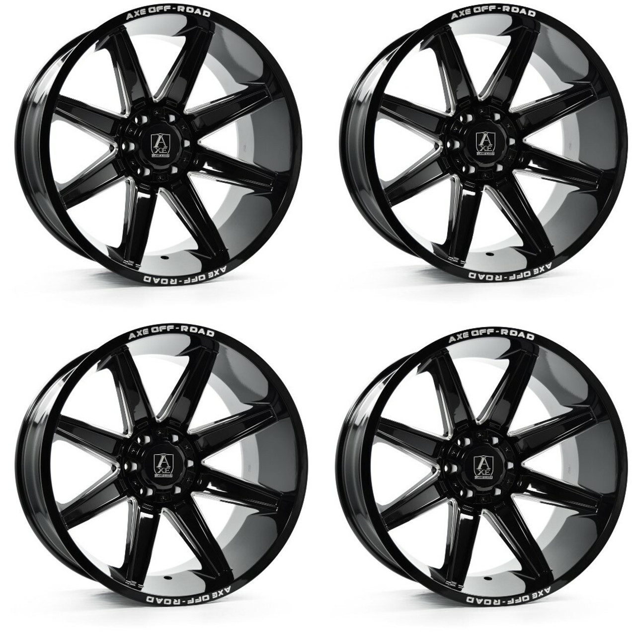 Set 4 20" Axe Wheels Artemis Gloss Black Milled 20x12 5x5 5x5.5 -44mm Truck Rims