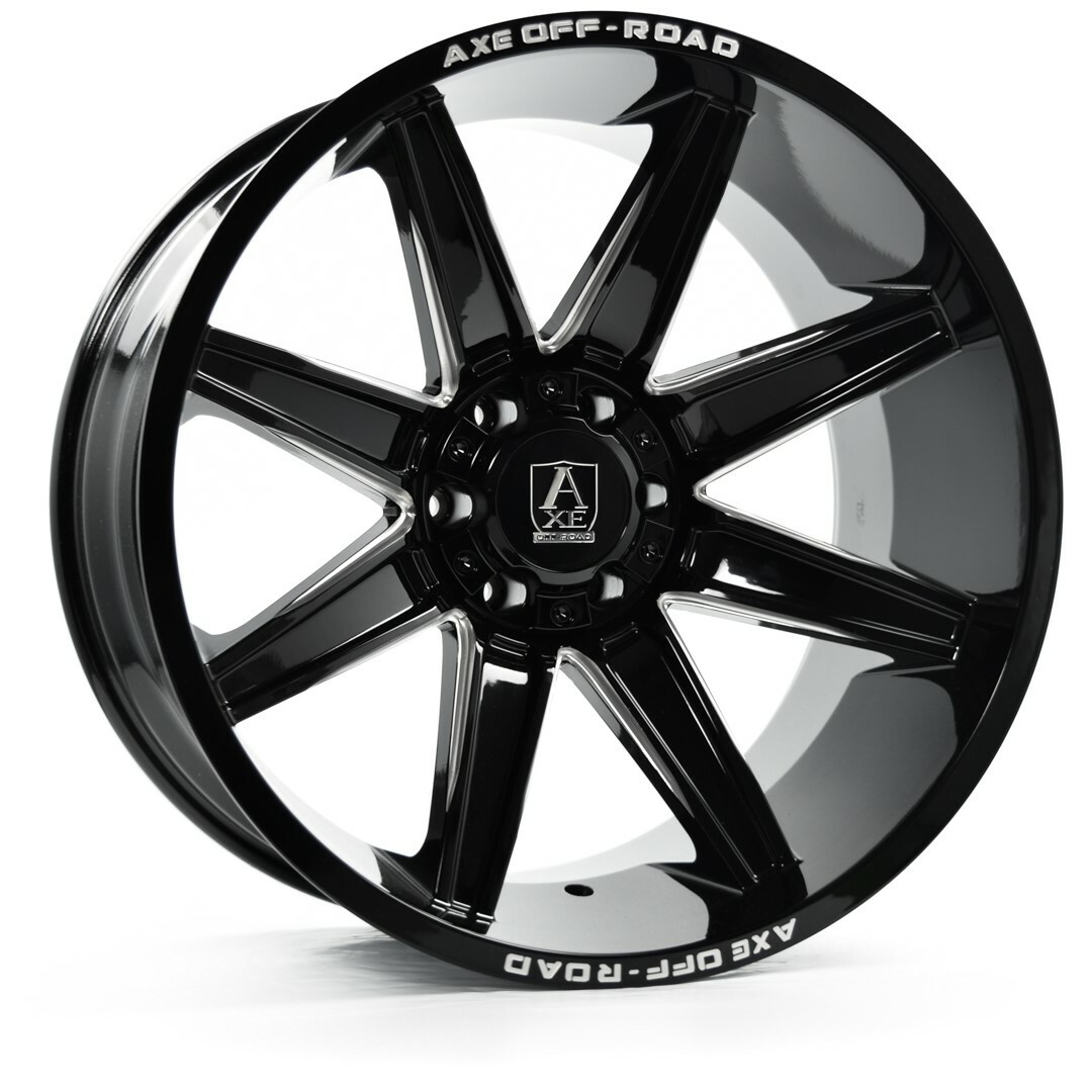 Set 4 22" Axe Wheels Artemis Gloss Black Milled 22x12 6x135 6x5.5 -44mm Rims