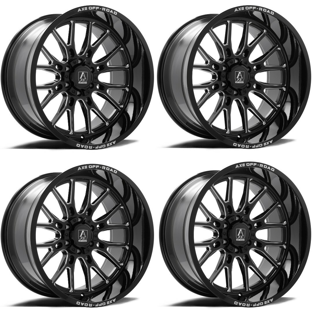 Set 4 24" Axe Wheels Atlas Gloss Black Milled 24x12 6x135 6x5.5 -44mm Lifted Rim