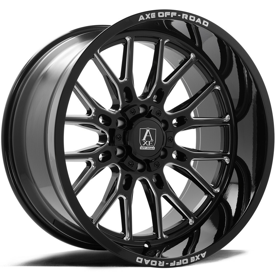 Set 4 22" Axe Wheels Atlas Black Milled 22x12 8x6.5 -44mm For Chevy GMC Ram Rims