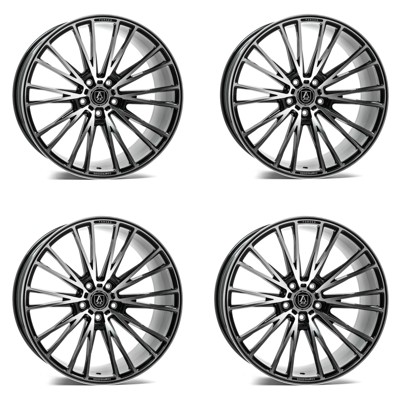 Set 4 21" Axe Wheels CF2 Black & Polished Face 21x9 Wheels 5x112 25mm Rims