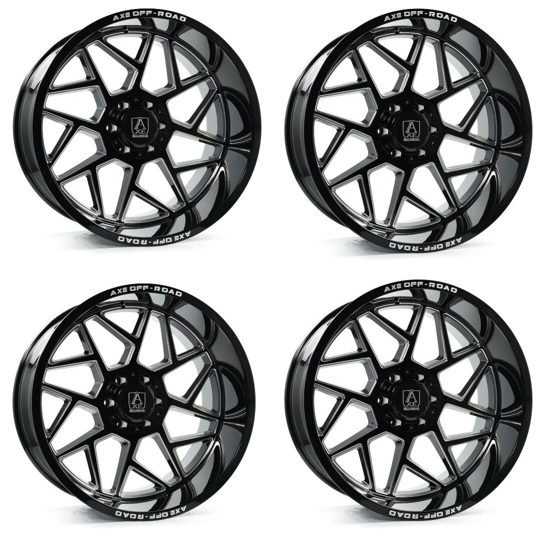 Set 4 26" Axe Wheels Nemesis Gloss Black Milled 26x12 8x6.5 -44mm Lifted Rims