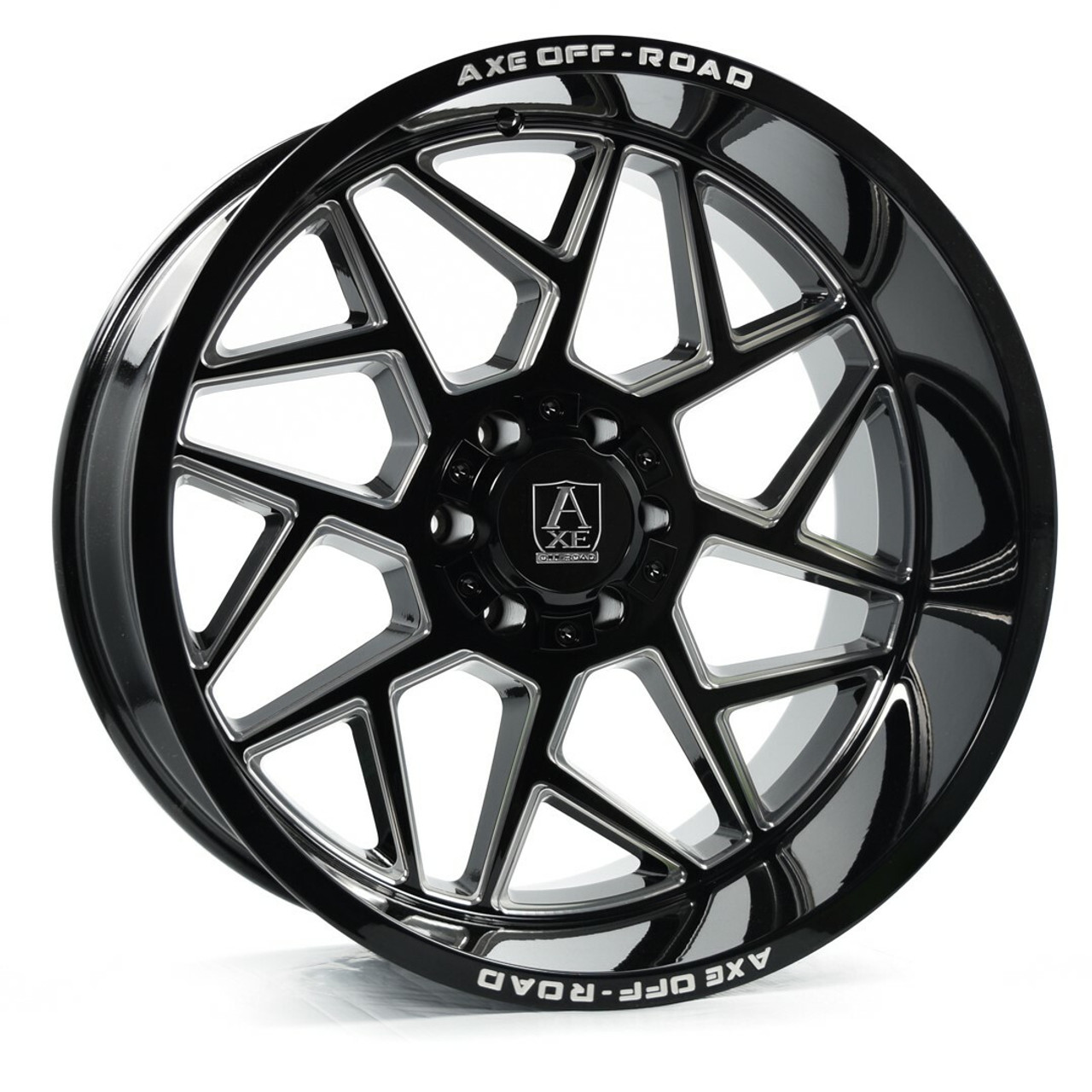 22" Axe Wheels Nemesis Gloss Black Milled 22x12 Wheel 5x5 5x5.5 -44mm Lifted Rim