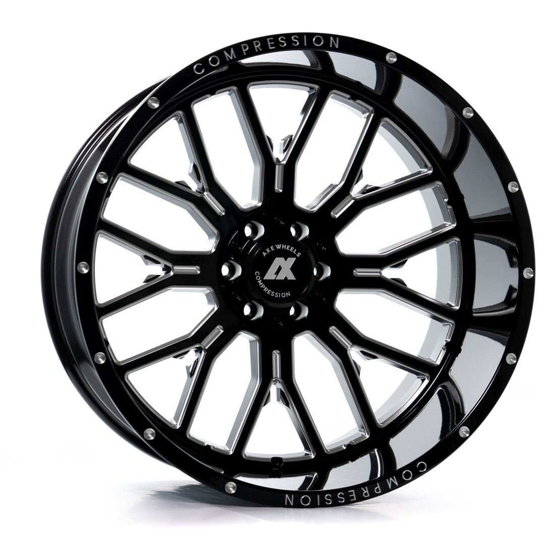 22" Axe Wheels AX6.0 Gloss Black Milled 22x12 8x6.5 -44mm For Chevy GMC Ram Rim