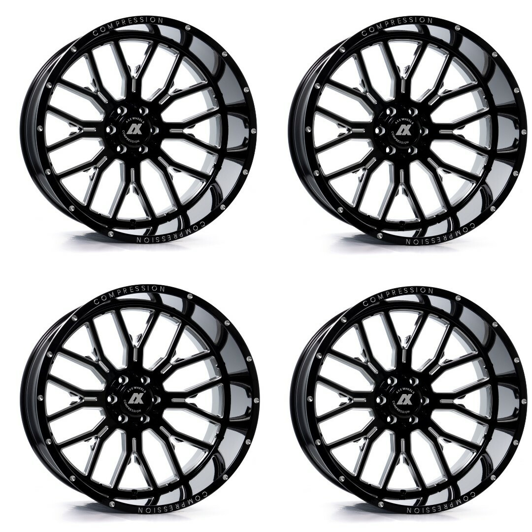 Set 4 26" Axe Wheels AX6.0 Gloss Black Milled 26x14 6x135 6x5.5 -76mm Truck Rims