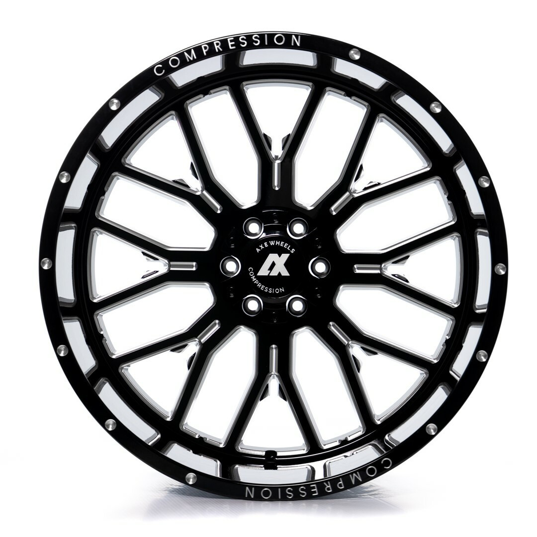 Set 4 26" Axe Wheels AX6.0 Gloss Black Milled 26x14 6x135 6x5.5 -76mm Truck Rims