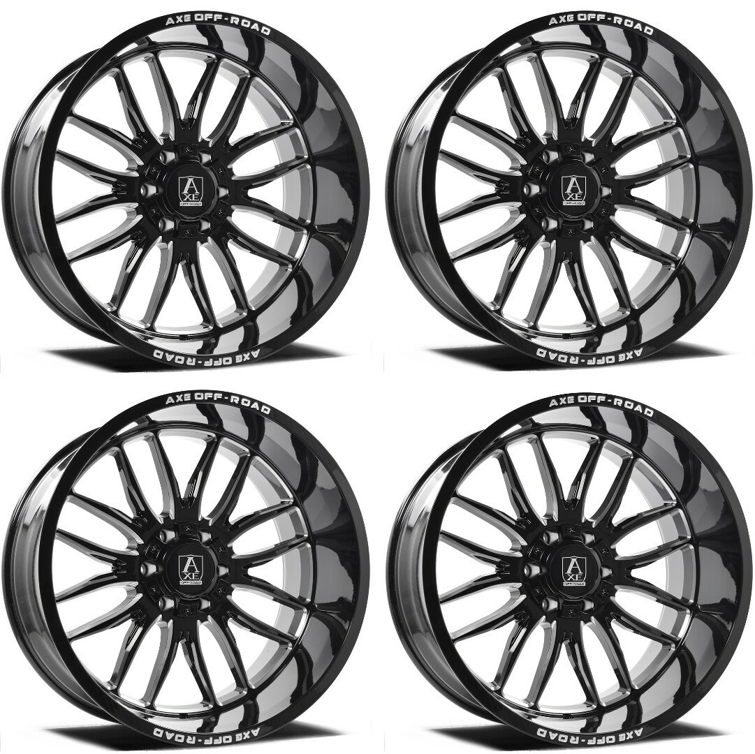 Set 4 24" Axe Wheels Hades Gloss Black Milled 24x12 8x180 -44mm Lifted Rims