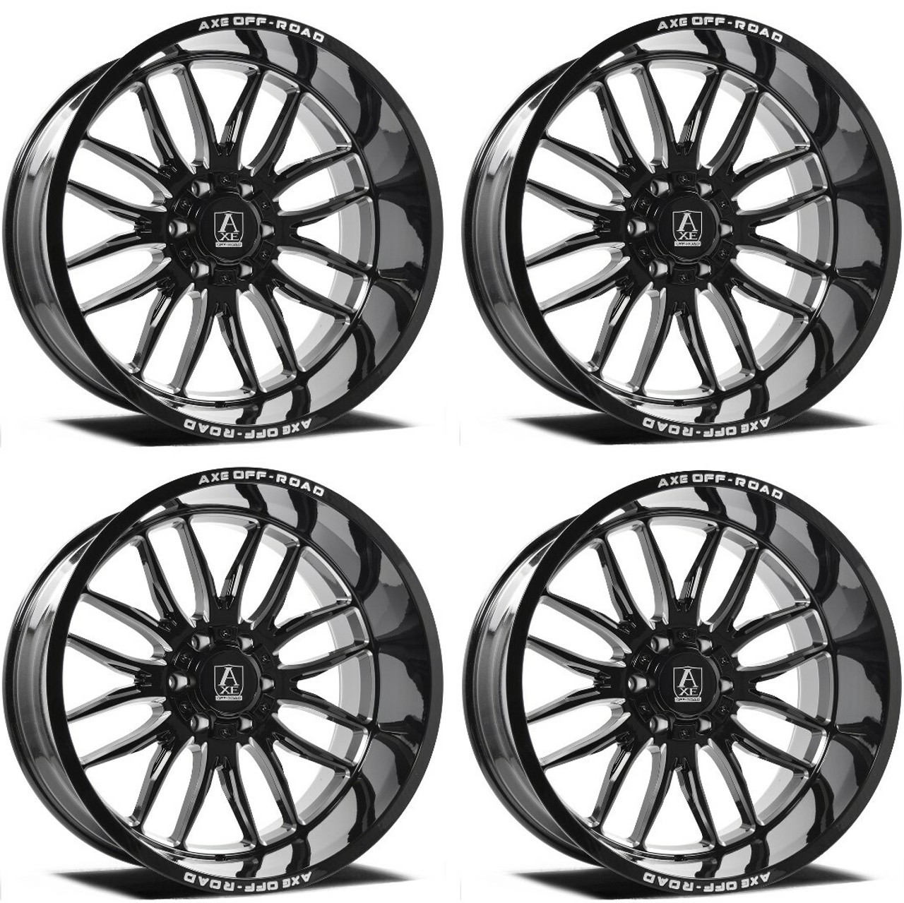 Set 4 22" Axe Wheels Hades Gloss Black Milled 22x12 8x180 -44mm For Chevy GMC