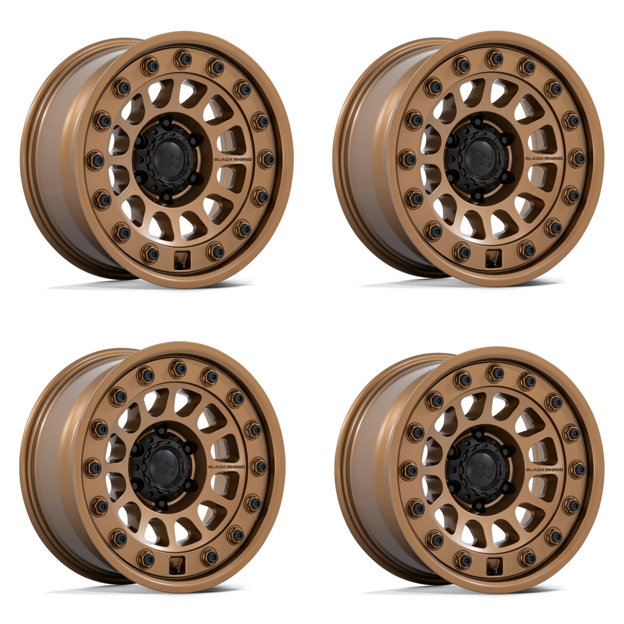 Set 4 Black Rhino BR012 Outback 17x8.5 Matte Bronze 5x5 17" -10mm Lifted Wheels