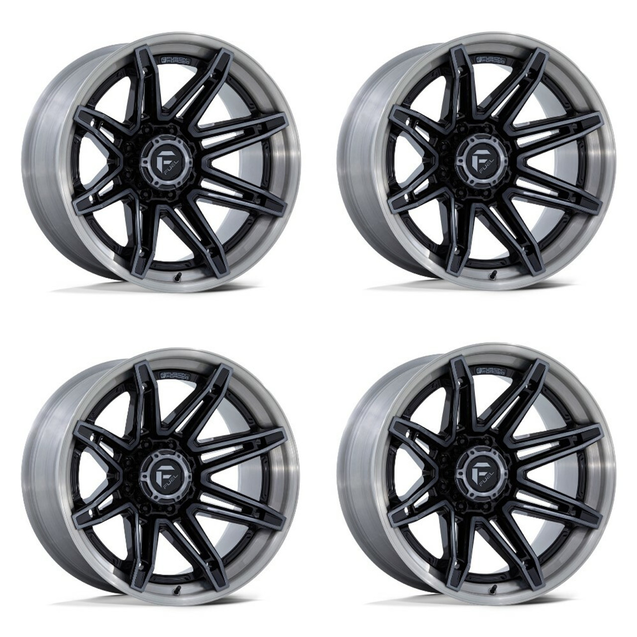 Set 4 Fuel FC401 Brawl 22x10 8x180 Gloss Black Brushed Gray Wheels 22" -18mm Rim