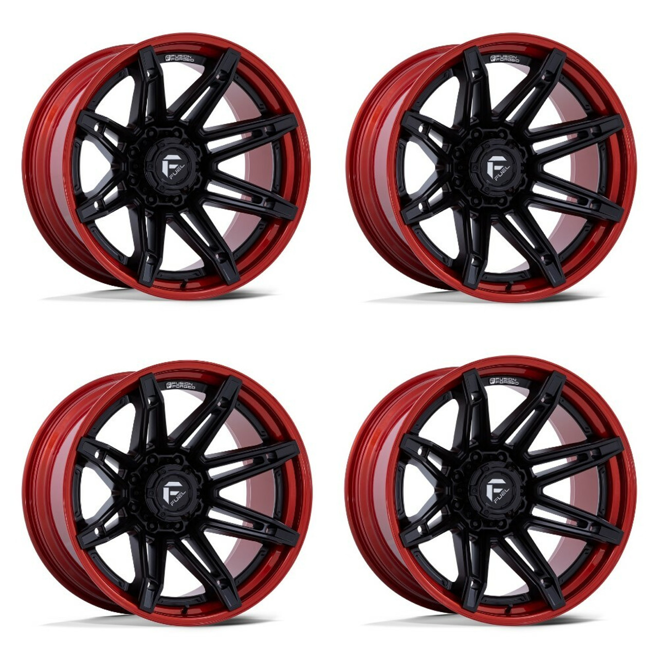 Set 4 Fuel FC401 Brawl 22x12 8x6.5 Matte Black Candy Red Lip Wheels 22" -44mm