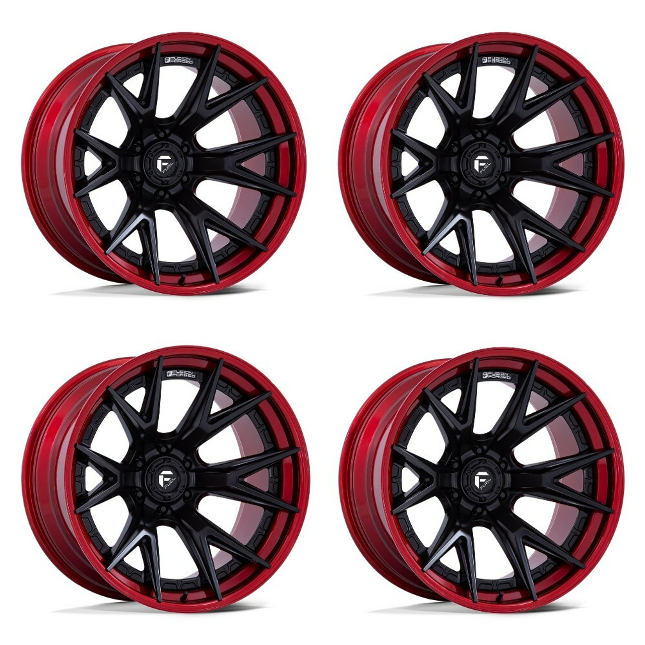 Set 4 Fuel FC402 Catalyst 20x9 6x135 Matte Black Candy Red Lip Wheels 20" 1mm