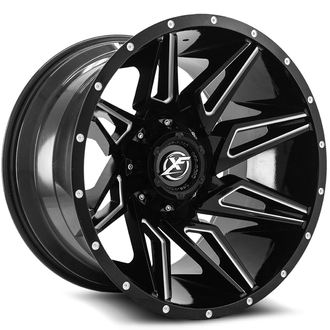 20" XF Off-Road XF-218 Gloss Black & Milled Wheel 20x12 8x6.5 8x170 -44mm Rim