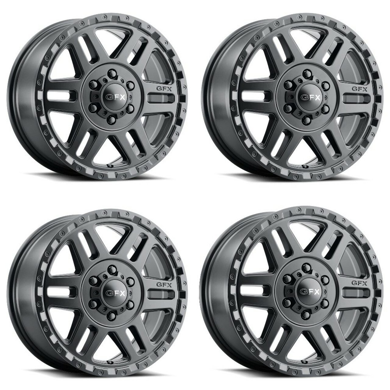 Set 4 16" Voxx G-FX MV2 Matte Black Wheels 16x6.5 6x130 45mm Rims