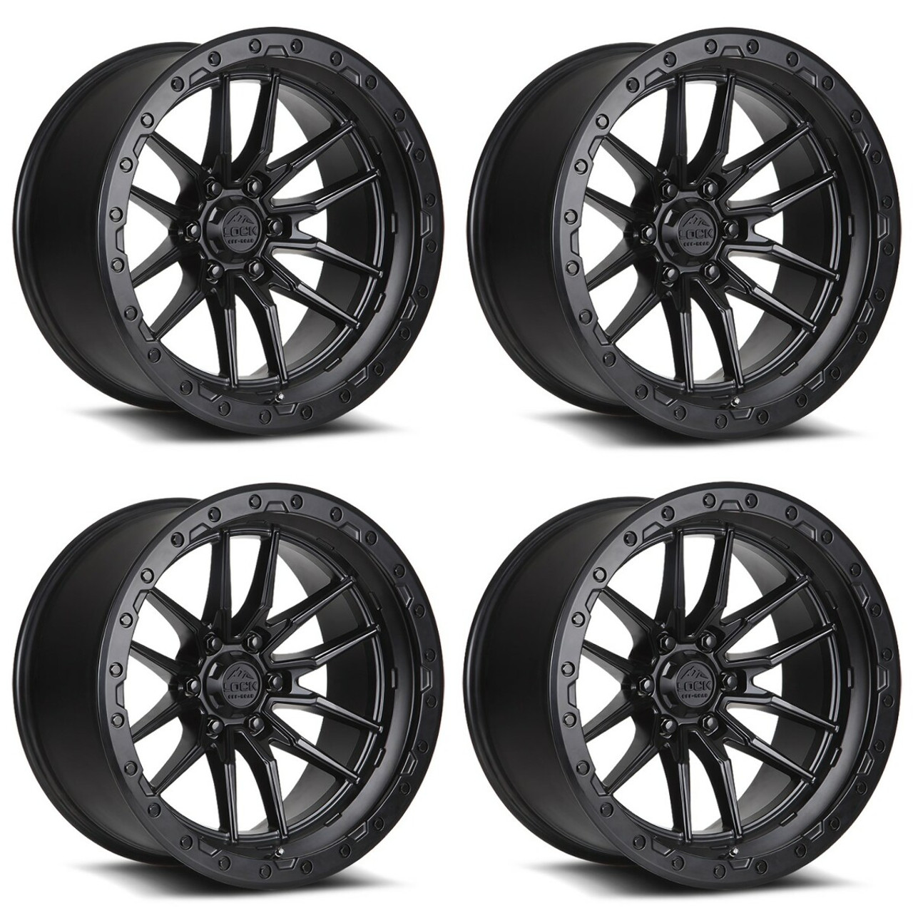 Set 4 17" Lock Offroad Krawler Matte Black Matte Black Ring 17x9 6x135 -12mm