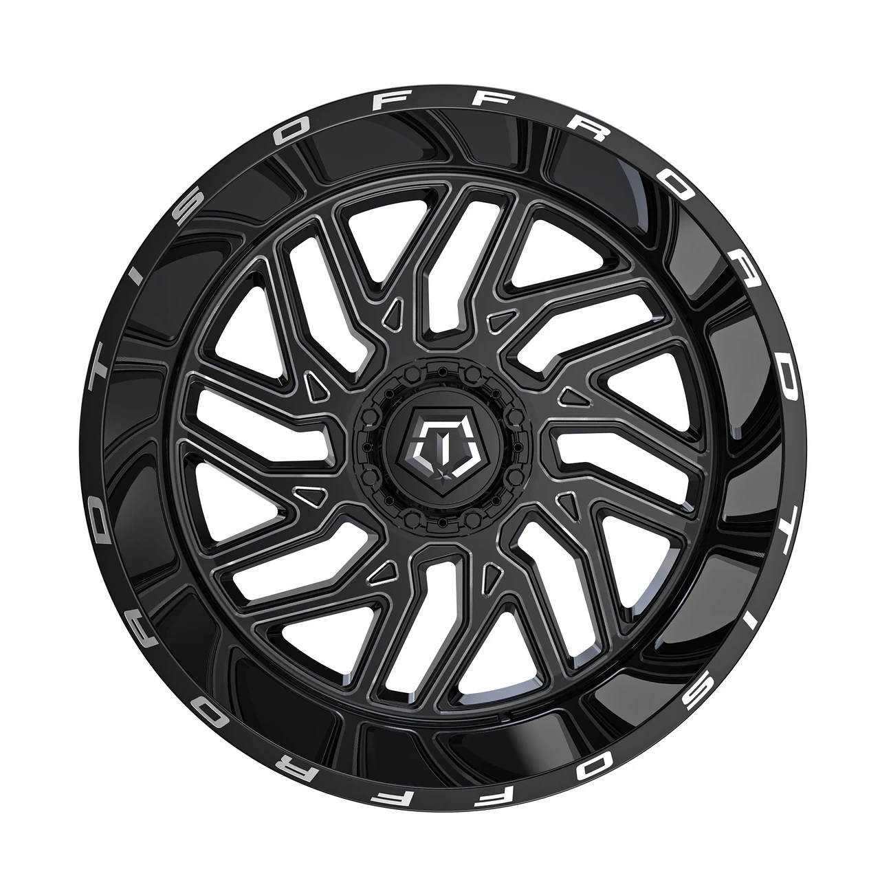 Close-up of TIS 544BM wheel finish and spoke details for custom truck builds