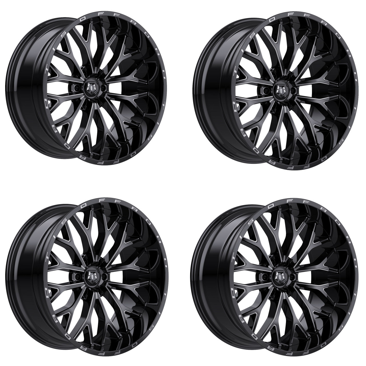 Set 4 22" TIS 565BM Gloss Black Milled Accents 22x12 Wheels 8x6.5 -44mm Rims