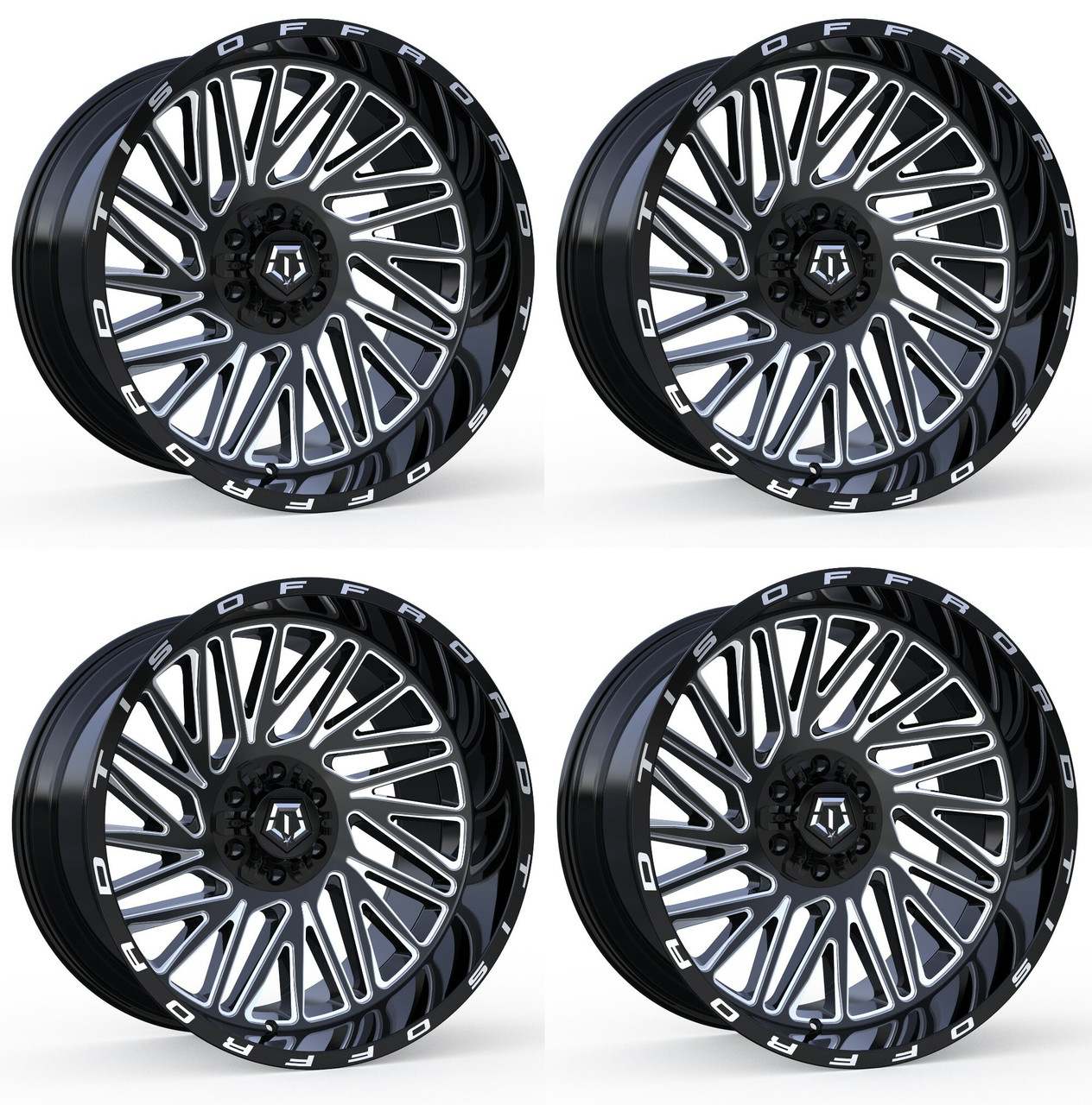 Set 4 22" TIS 553BM Gloss Black Milled 22x10 Wheels 6x5.5 6x135 10mm Truck Rims