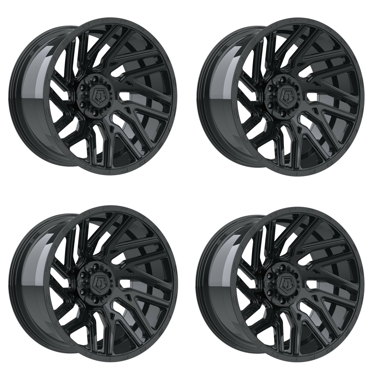 Set 4 20" TIS 554B Gloss Black 20x10 Wheels 8x6.5 -19mm Lifted 8 Lug Truck Rims