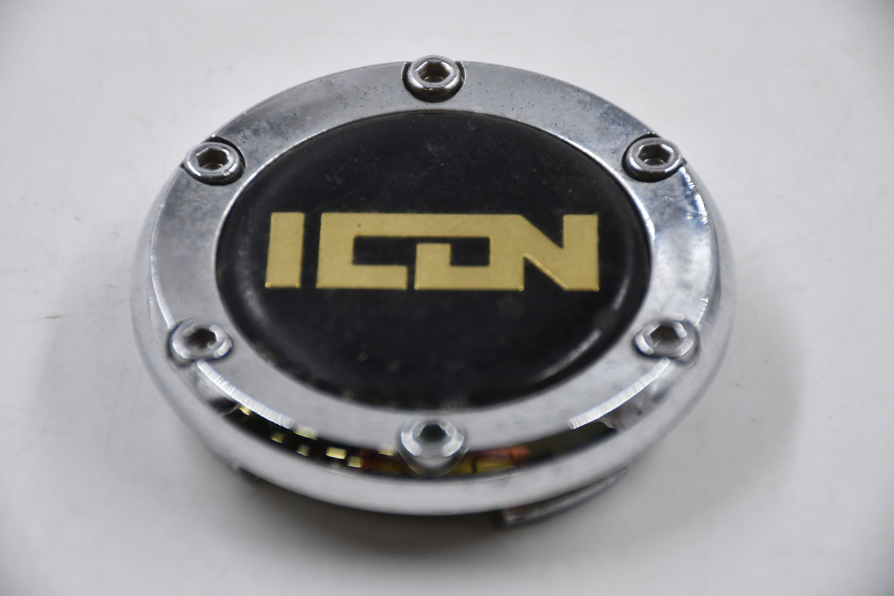 Icon Chrome w/Black&Gold Logo Wheel Center Cap Hub Cap MK-004(ICON) 2.51"