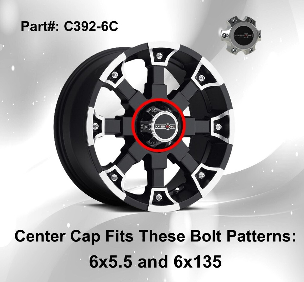 Vision 392 Brutal C392-6C/VIS Chrome Wheel Center Cap Fits 6x5.5 & 6x135