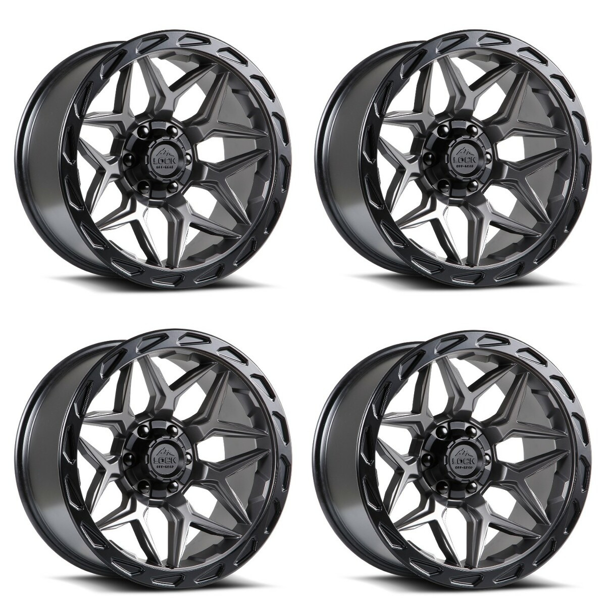 Set 4 17" Lock Offroad Matrix Grey Matte Black Ring 17x9 Wheels 6x135 6x5.5 0mm