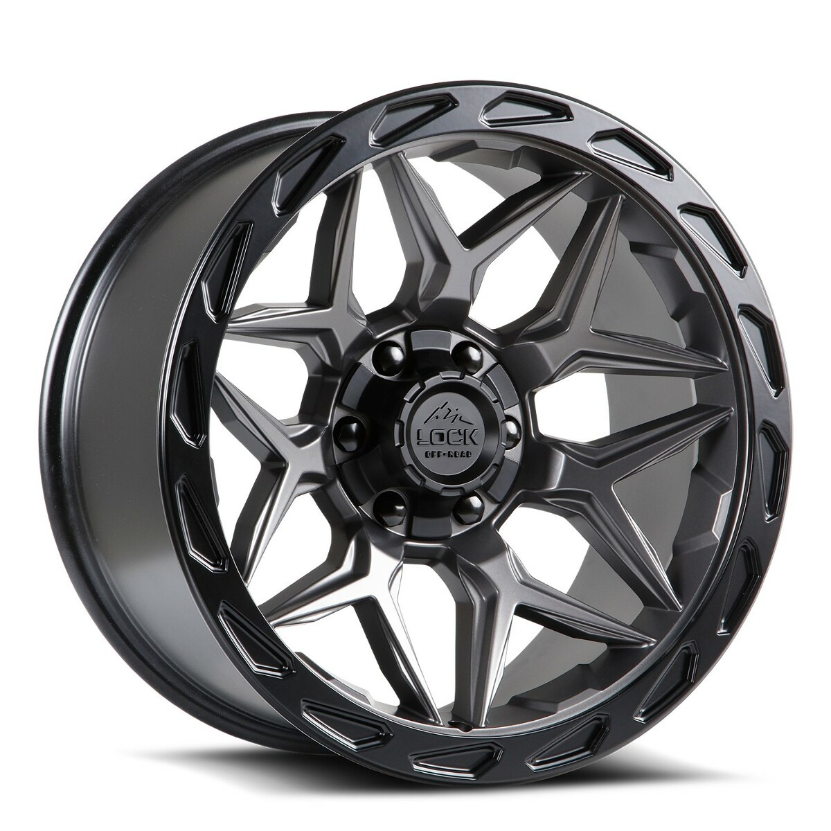 Set 4 17" Lock Offroad Matrix Grey Matte Black Ring 17x9 Wheels 6x135 6x5.5 0mm