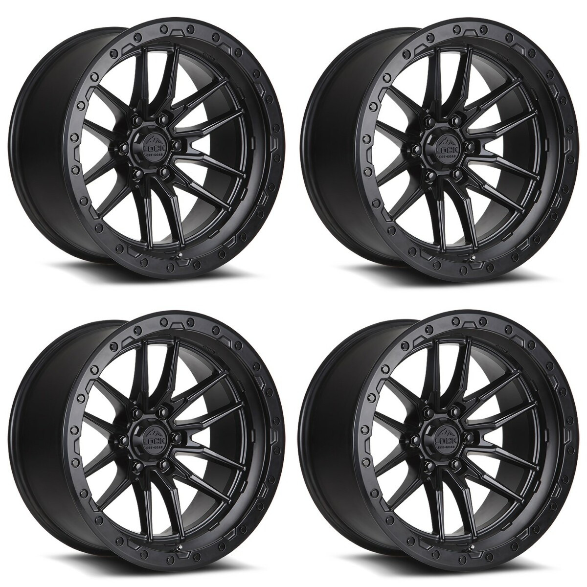 Set 4 17" Lock Offroad Krawler Matte Black Matte Black Ring 17x9 6x5.5 -12mm Rim