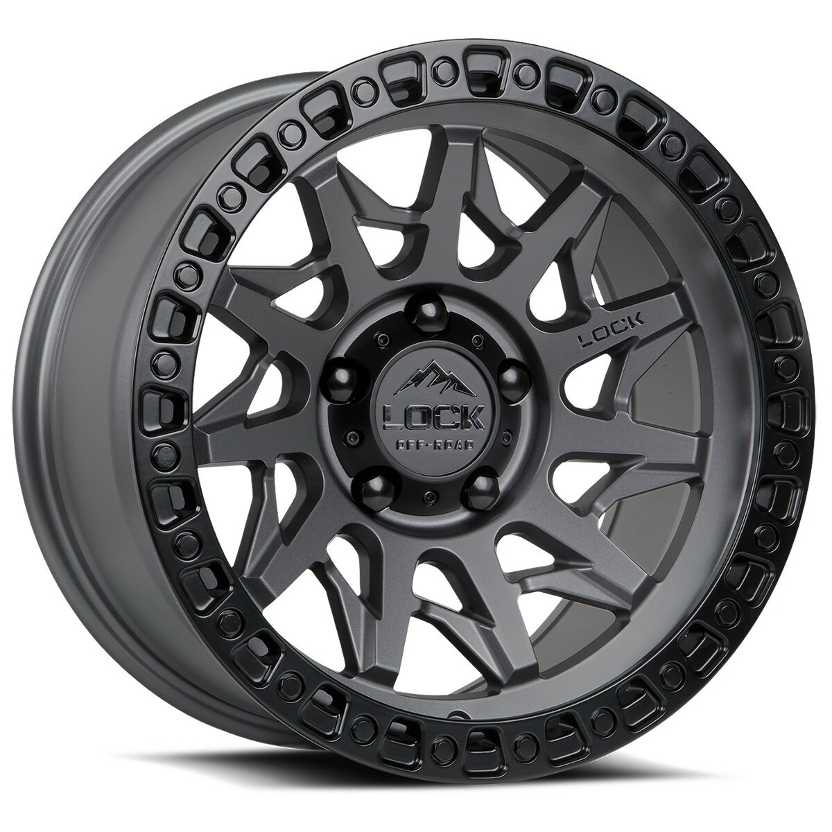 Set 4 17" Lock Offroad Lunatic Matte Grey Matte Black Ring 17x9 Wheels 5x5 -12mm