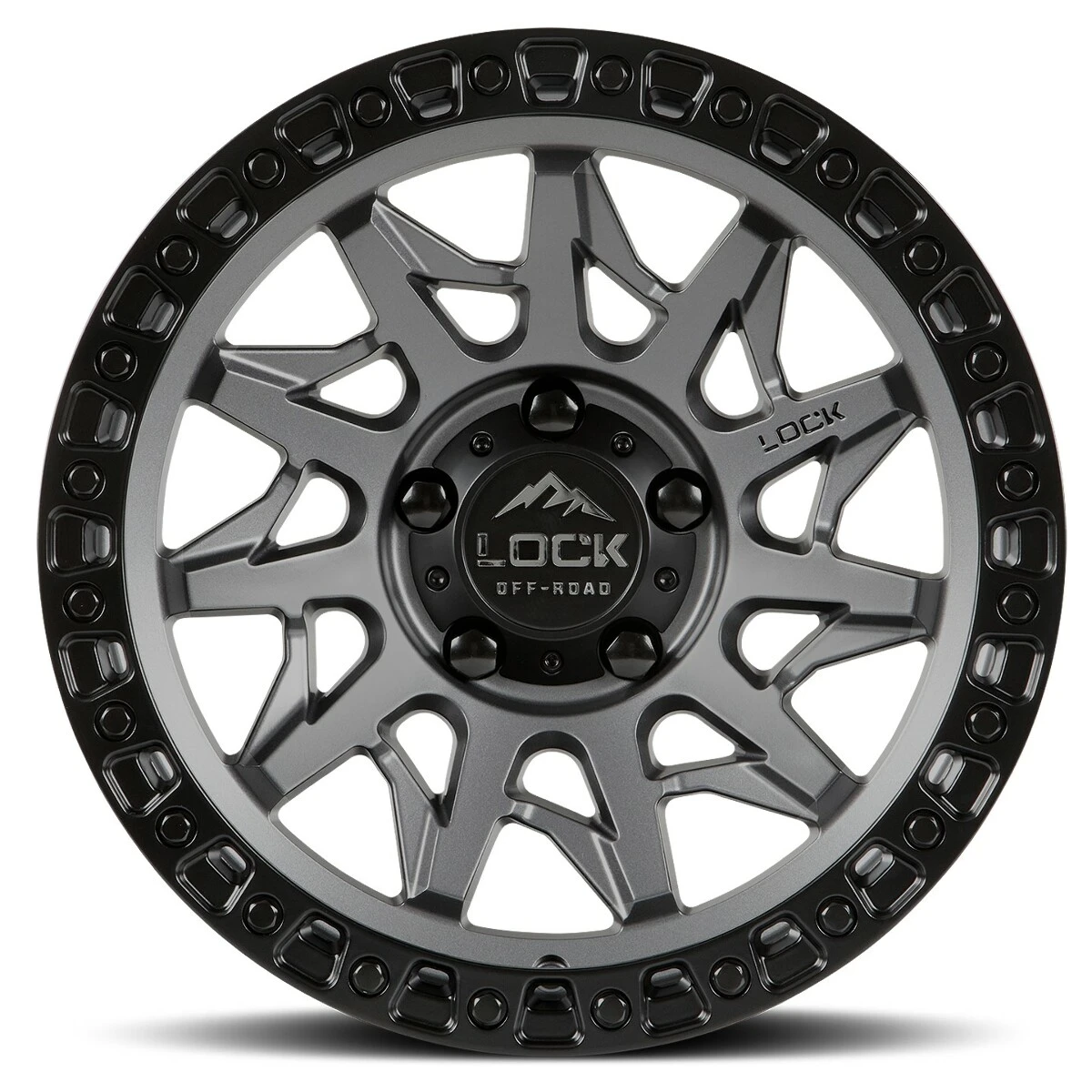17" Lock Offroad Lunatic Matte Grey Matte Black Ring 17x9 Wheel 5x5 -12mm Rim