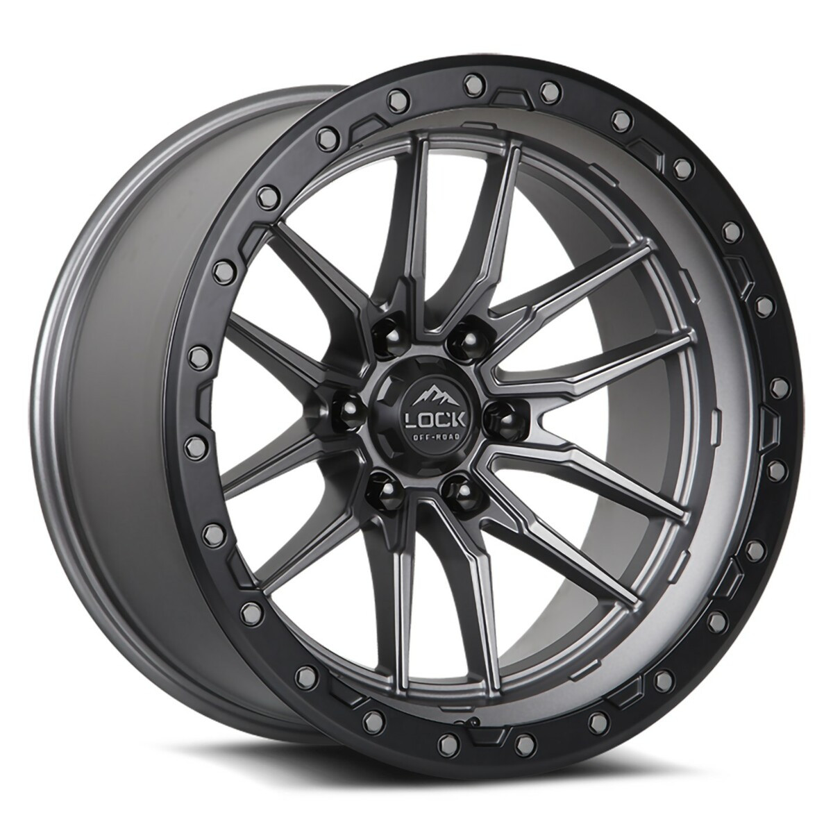 18" Lock Offroad Krawler Matte Grey Matte Black Ring 18x9 Wheel 5x5 -12mm Rim