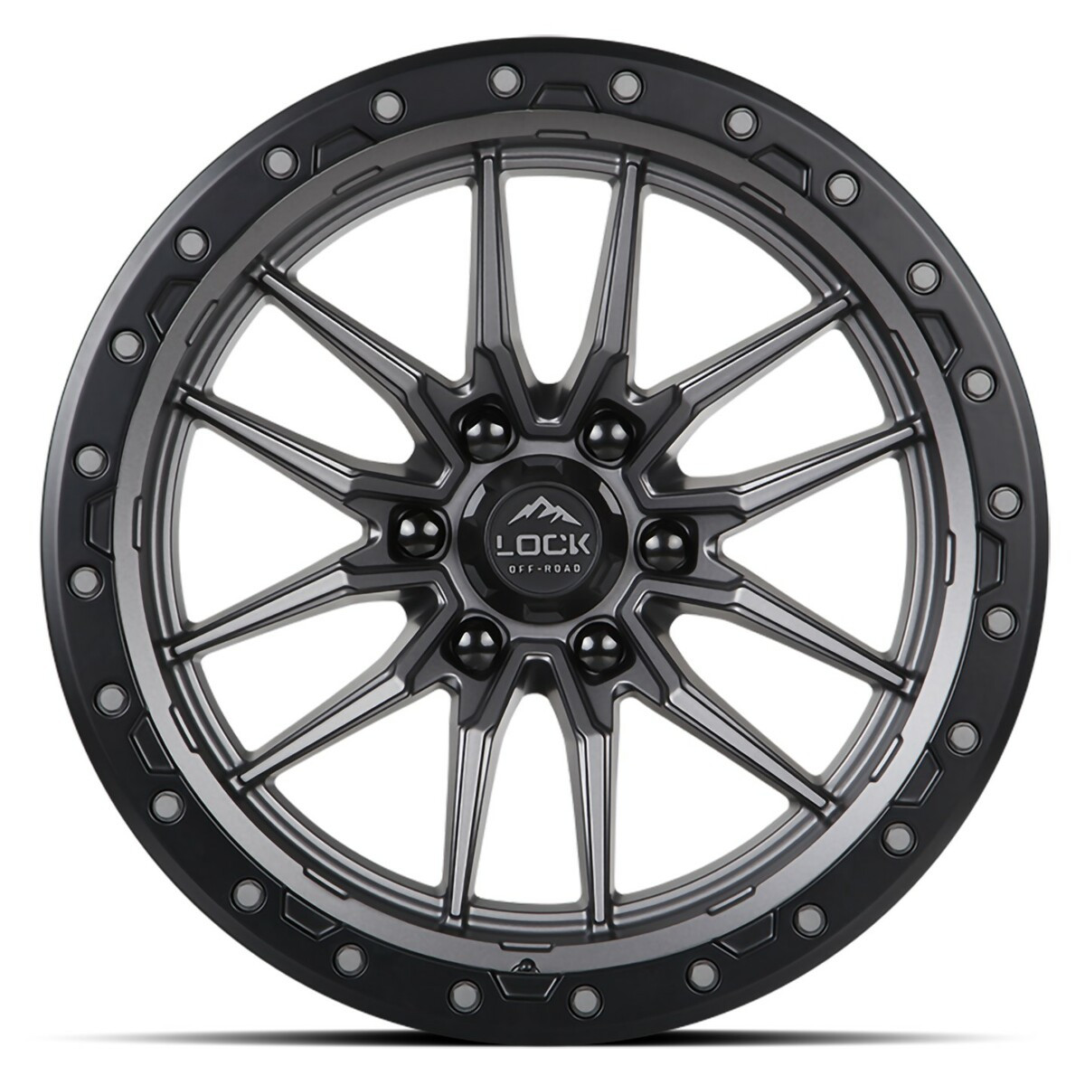 18" Lock Offroad Krawler Matte Grey Matte Black Ring 18x9 Wheel 5x5 -12mm Rim