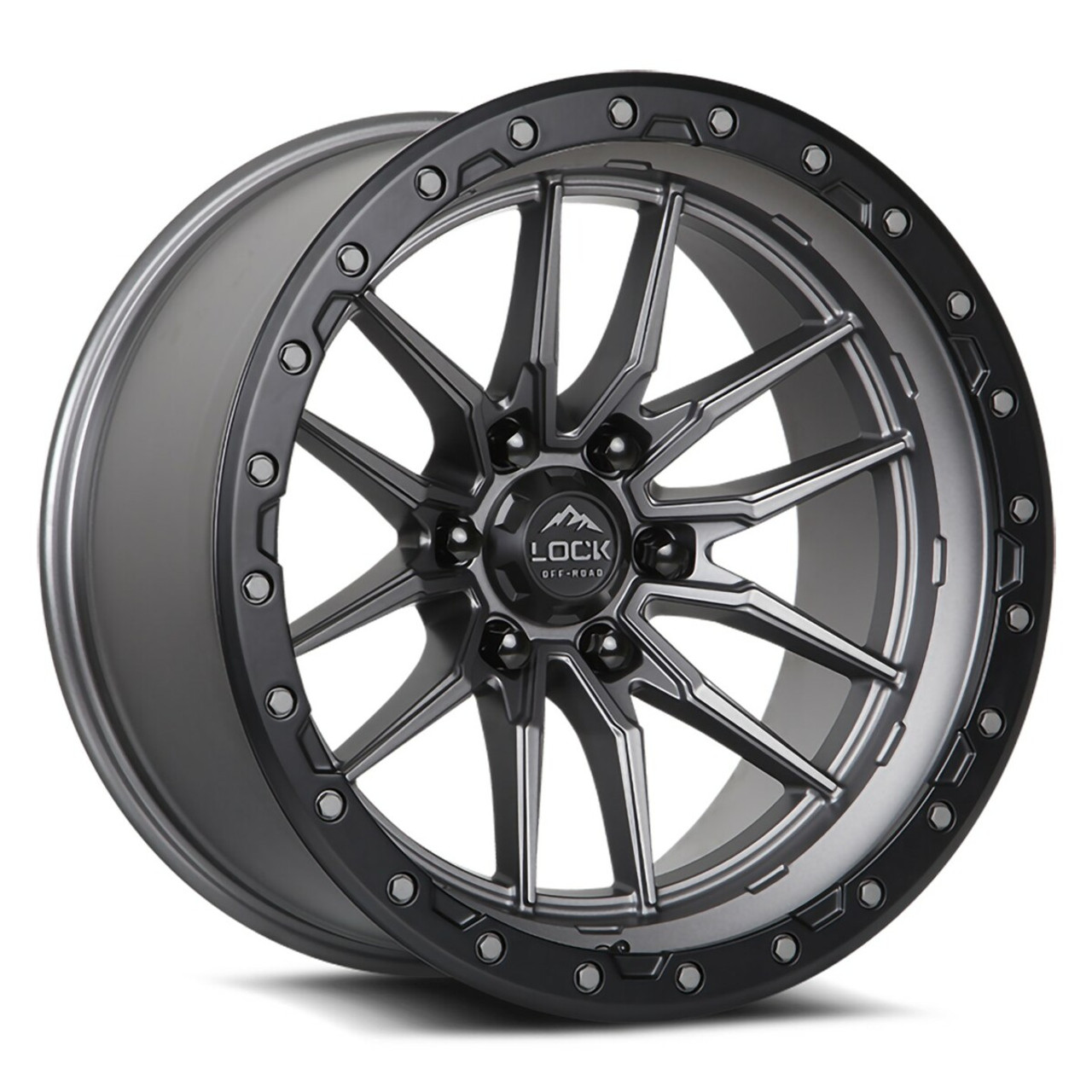 Set 4 17" Lock Offroad Krawler Matte Grey Matte Black Ring 17x9 6x5.5 -12mm Rims