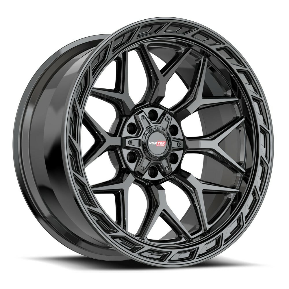 Set 4 20" Vortek Gloss Black VRP-504 20x9 Wheels 5x5 5x5.5 0mm Truck Rims