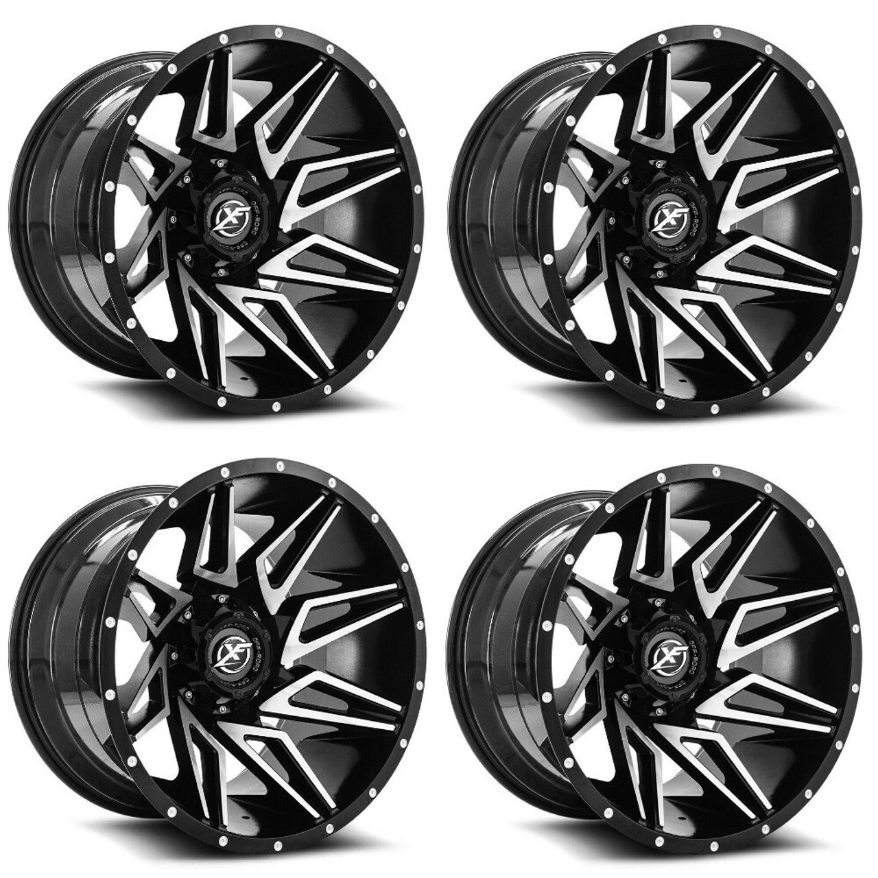 Set 4 20" XF Off-Road XF-218 Black Mach Milled Dots Wheels 20x9 8x6.5 8x170 12mm