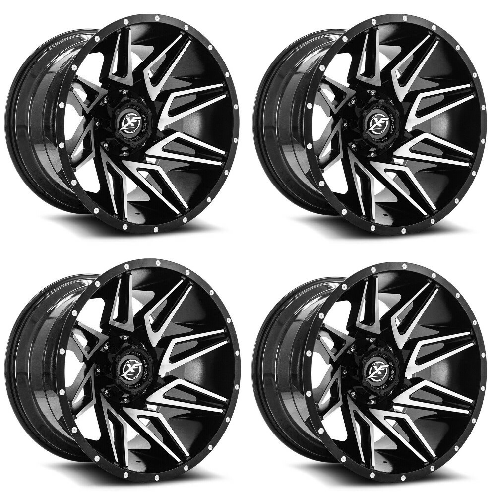Set 4 20" XF Off-Road XF-218 Gloss Black & Machined Wheels 20x9 5x5 5x5.5 12mm