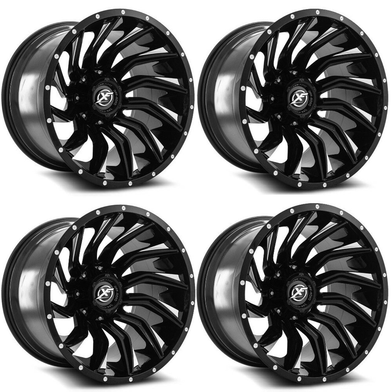 Set 4 20" XF Off-Road XF-224 Gloss Black & Milled Wheels 20x9 8x6.5 8x180 12mm Set 4 20" XF Off-Road XF-224 Gloss Black & Milled Wheels 20x9 8x6.5 8x180 12mm