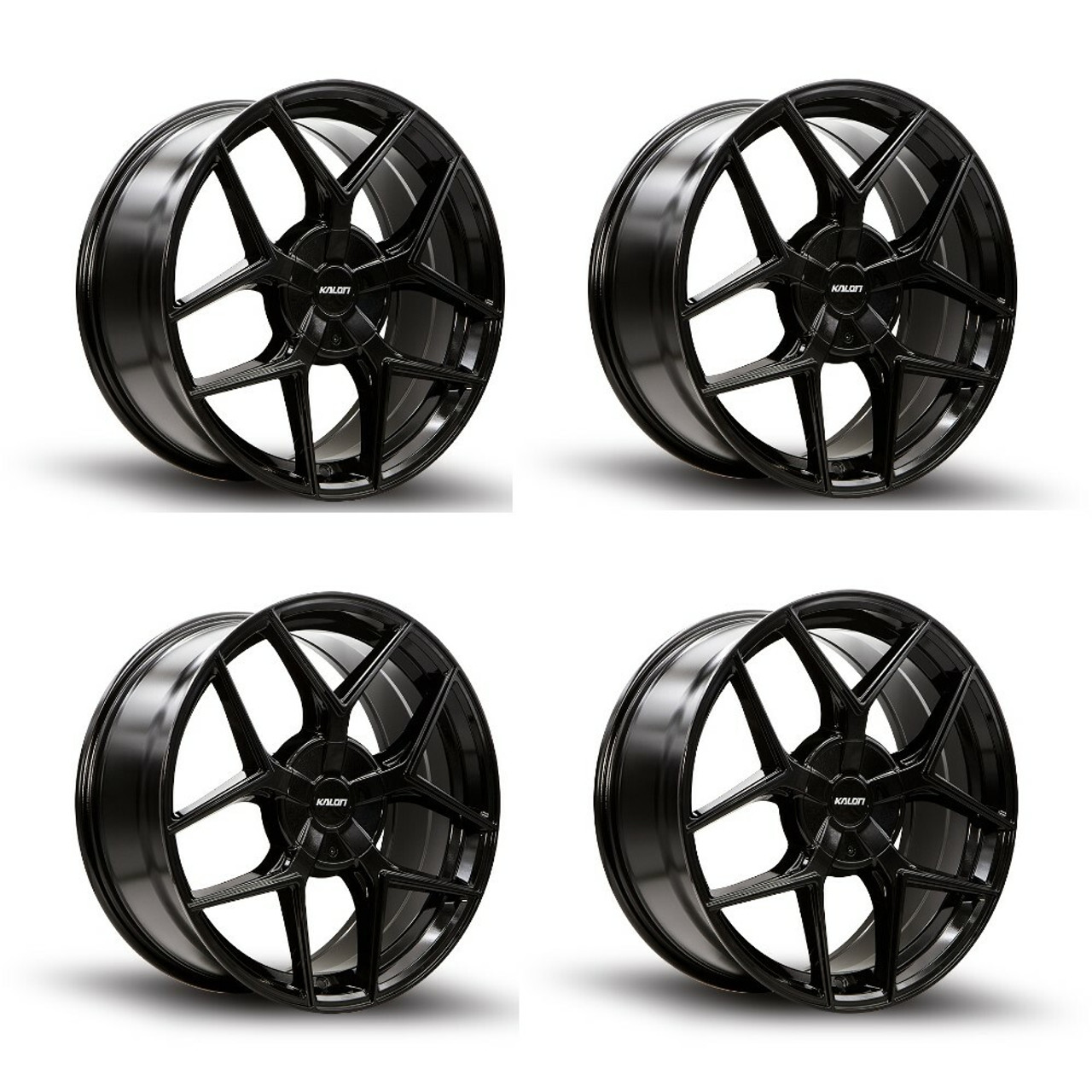 Set 4 18" Kalon Wheels Falcon 201 Gloss Black 18x8 Wheels 5x112 5x120 40mm Rims