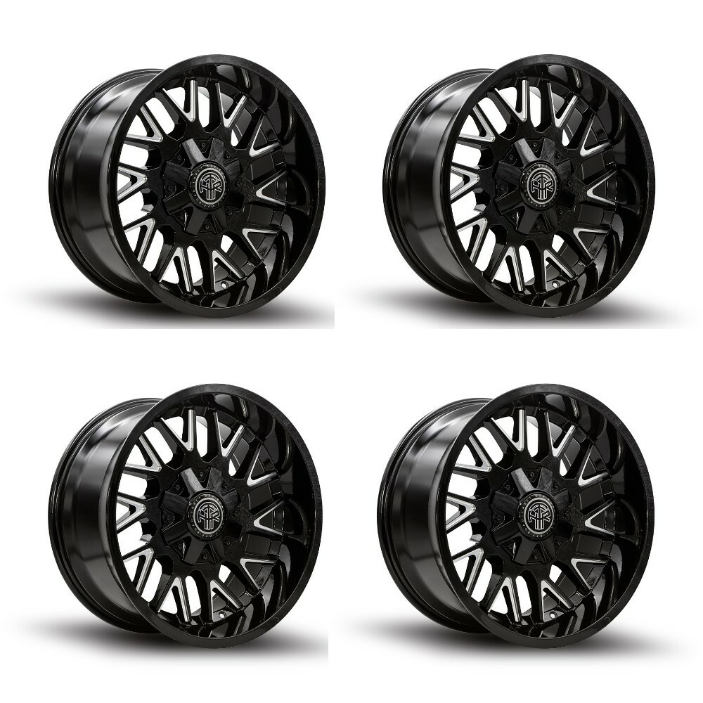 Set 4 20" Thret Offroad Revolver 803 Gloss Black Milled 20x9 5x5 5x5.5 0mm Rims